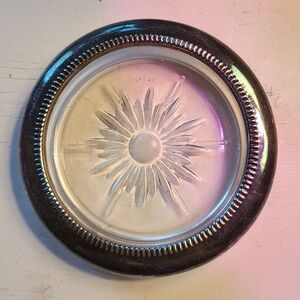 MCM Leonard Italian silverplate and cut glass coasters set of 7